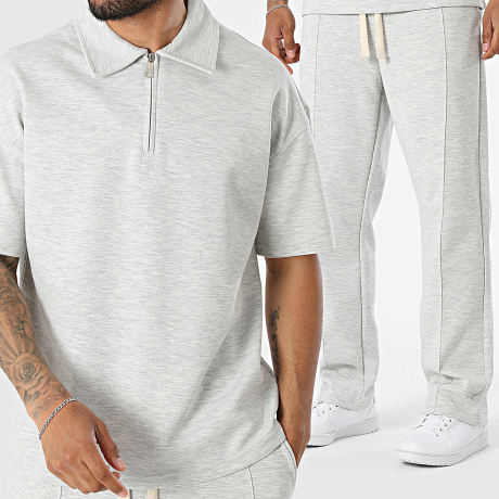 Ikao - Ensemble Polo Manches Courtes Et Pantalon Jogging 597 Gris Chiné