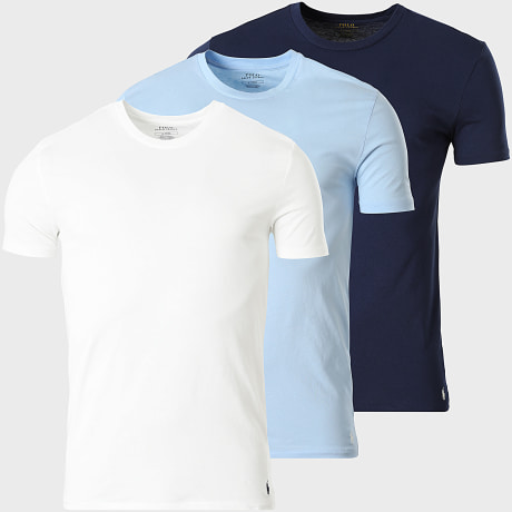 Polo Ralph Lauren - Lot De 3 Tee Shirts Original Player Blanc Bleu Clair Bleu Marine
