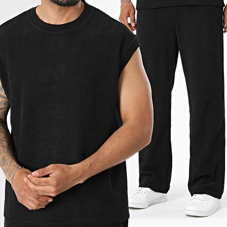 Frilivin - Conjunto Camiseta Sin Mangas Y Pantalón Texturizado 628 Negro