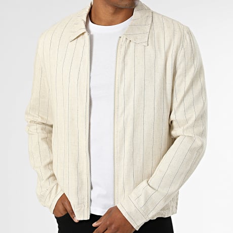 Frilivin - Chaqueta Cremallera A Rayas 915 Beige Claro Jaspeado