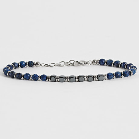 Frilivin - Pulsera 324 Gris Antracita Azul Marino Plateado