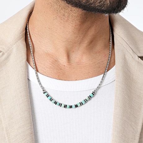Frilivin - Collar 324 plateado turquesa