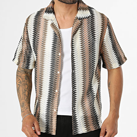Frilivin - Camisa Manga Corta Crochet 739 Beige Negro Marrón