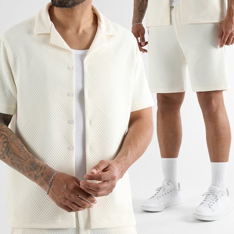 Classic Series - Co-ord Set Overhemd Korte Mouw En Jogging Short Gestructureerd 2797 Licht Beige