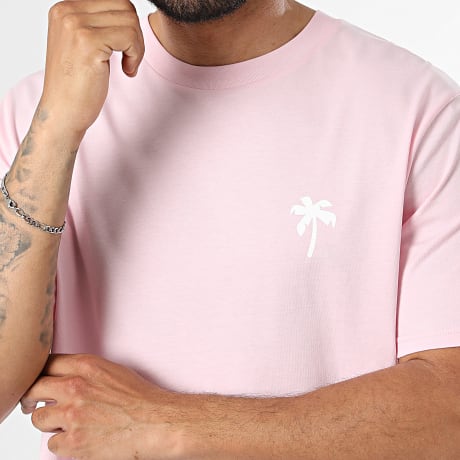 Luxury Lovers - Camiseta Oversize Palm Tree Rosa Claro Blanco