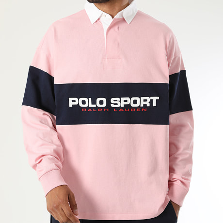 Polo Sport Ralph Lauren - Polo Manches Longues Logo Sport Rose Bleu Marine