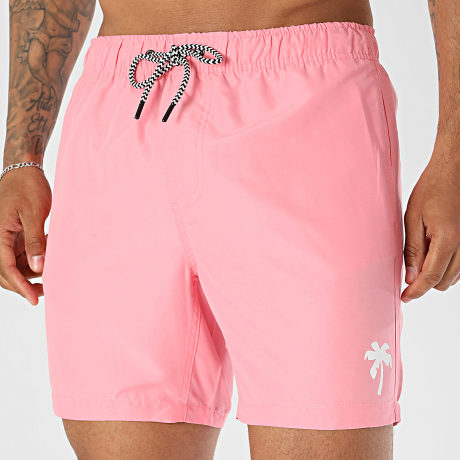 Luxury Lovers - Pantaloncino da bagno Palm Tree rosa chiaro bianco