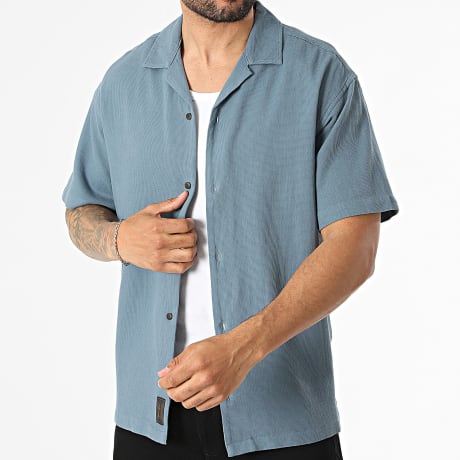 Jack And Jones - Chemise Manches Courtes Global Waffle Bleu Gris