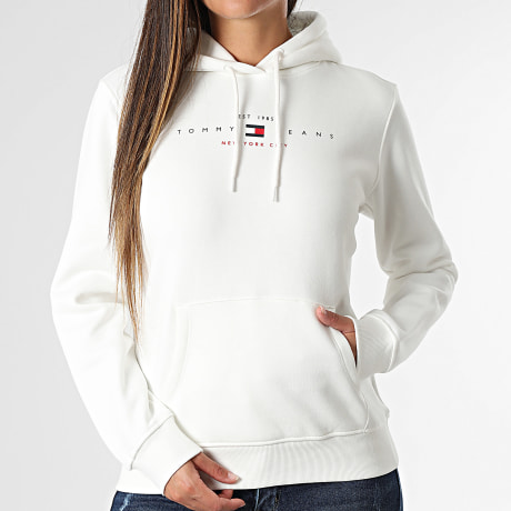 Tommy Jeans - Sweat Capuche Regular Fit Femme US Linear 3485 Beige Clair