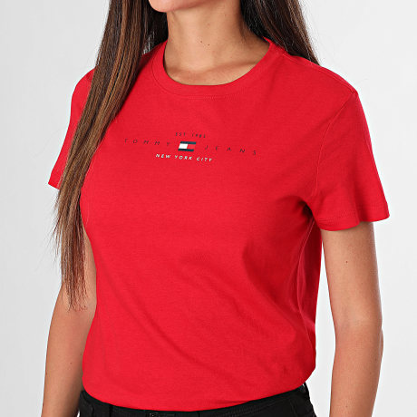 Tommy Jeans - Tee Shirt Regular Fit Femme Linear 2789 Rouge