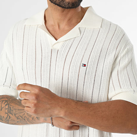 Tommy Hilfiger - Polo Manga Corta en Punto Pointelle Estructura Resort 3247 Beige Claro