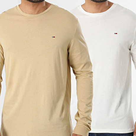 Tommy Jeans - Lot De 2 Tee Shirt Manches Longues Slim 2148 Blanc Camel