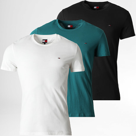 Tommy Jeans - Lot De 3 Tee Shirts 1579 Noir Blanc Bleu Canard