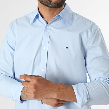 Tommy Jeans - Camisa de Manga Larga Regular Fit Popelín 2026 Azul Claro