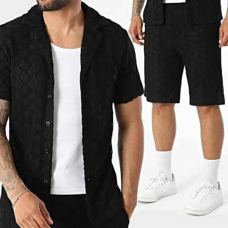 Fusional - Conjunto Camisa de Manga Corta y Pantalón Corto A02 Negro