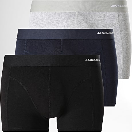 Jack And Jones - Lot De 3 Boxers Gabriel Bamboo Gris Chiné Bleu Marine Noir