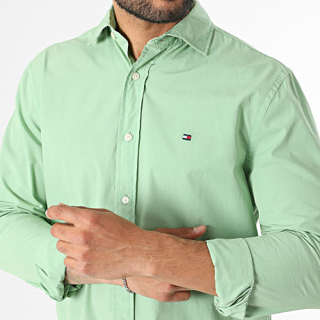 Tommy Hilfiger - Chemise Manches Longues Regular Fit Poplin Semi Spread 3298 Vert Clair