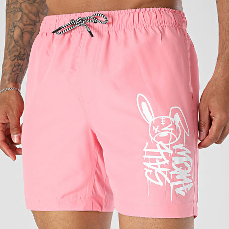 Sale Môme Paris - Pantaloncino Da Bagno Coniglio Dripping Graffiti Rosa Chiaro Bianco