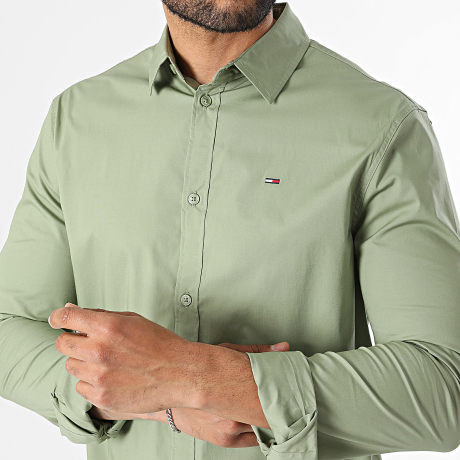 Tommy Jeans - Camisa de Manga Larga TJM Original Stretch 4405 Verde Kaki Claro