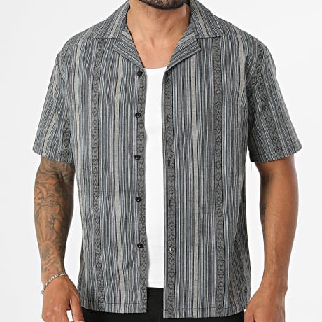 Fins de Séries - Camisa de manga corta a rayas S01 Negro Gris Azul Marino