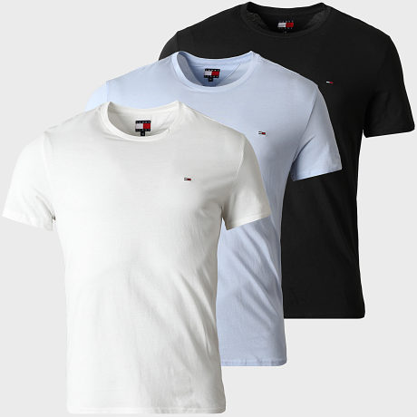 Tommy Jeans - Pack de 3 Camisetas Slim 1579 Blanca Azul Claro Negra
