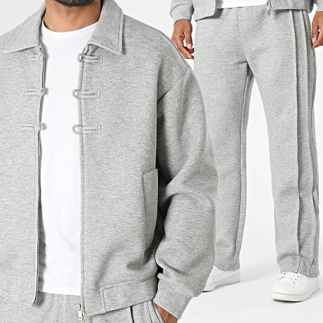 Fusional - Conjunto Casaco Com Correr E Calça De Fato De Treino U08 Cinza Mescla
