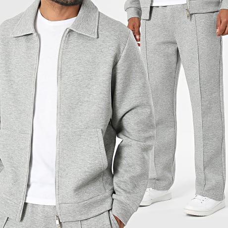 Fusional - Conjunto Chaqueta Zíppera y Pantalón Jogging U07 Gris Jaspeado