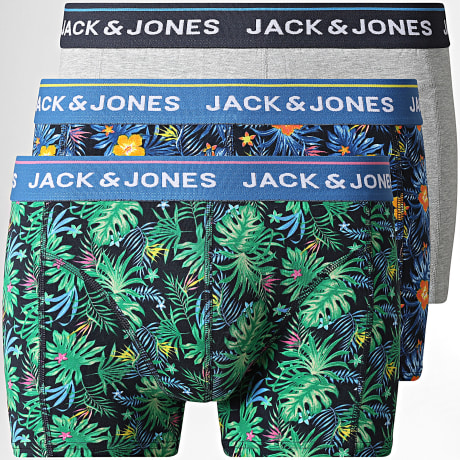 Jack And Jones - Lot De 3 Boxers Cody Floral Bleu Marine Gris Chiné Vert Floral
