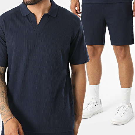 JJ Rebel - Conjunto Polo de Manga Corta y Pantalón Corto Texturizado Denver Azul Marino