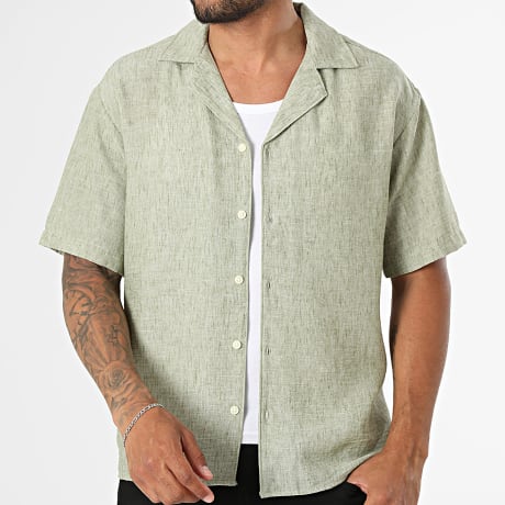 Jack And Jones - Chemise Manches Courtes Hyeres Structure Vert Kaki Chiné