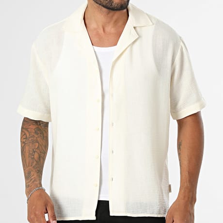 Jack And Jones - Chemise Manches Courtes Hyeres Structure Beige Clair