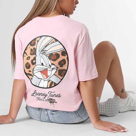 Looney Tunes - Camiseta Oversize Mujer Circle Leopard Bugs Bunny Rosa
