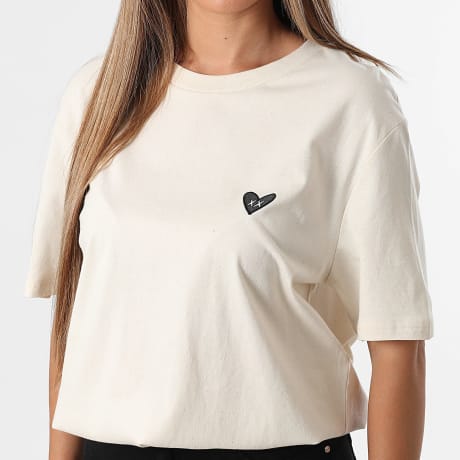 Luxury Lovers - Camiseta Oversize Mujer Bordado Corazón Negro Beige