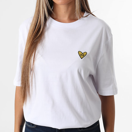 Luxury Lovers - Camiseta Oversize Mujer Gold Heart Embroidery Blanco