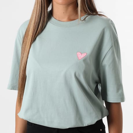Luxury Lovers - Camiseta Oversize Mujer Pink Heart Embroidery Verde Aloe