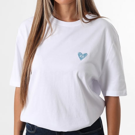 Luxury Lovers - Camiseta Oversize Mujer Blue Heart Embroidery Blanco