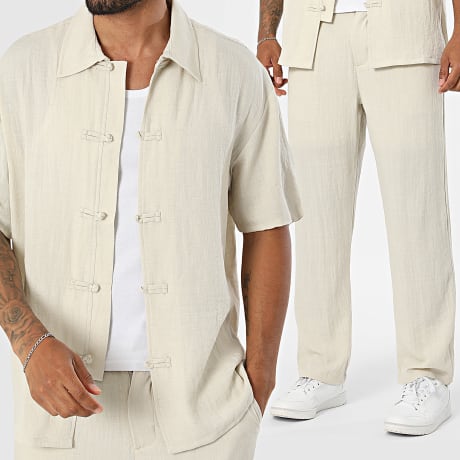 Fusional - Conjunto Camisa de manga corta Tang y pantalón 202 beige