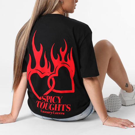 Luxury Lovers - Camiseta Oversize Mujer Spicy Red Negro