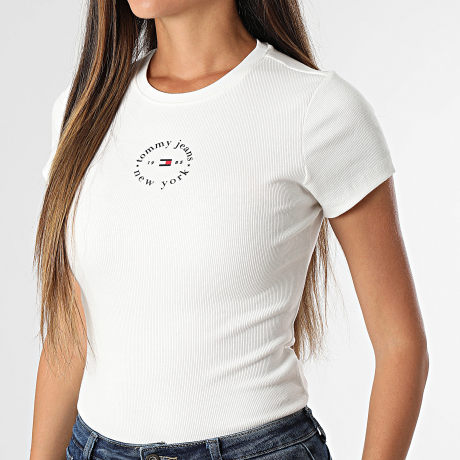 Tommy Jeans - Camiseta Slim Rib Mujer Essential Logo 2 2807 Beige Claro