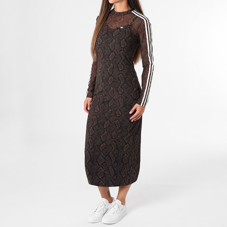 Adidas Originals - Robe Longue A Bandes Femme KX1892 Marron Noir