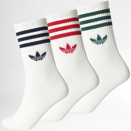 Adidas Originals - Pack de 3 Pares de Calcetines 3 Stripes Crew KQ9033 Blanco Verde Rojo Azul Marino
