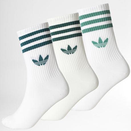 Adidas Originals - Pack de 3 Pares de Calcetines 3 Stripes Crew KQ9035 Blanco Verde