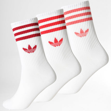 Adidas Originals - Pack de 3 Pares de Calcetines 3 Stripes Crew KQ9037 Blanco Rojo