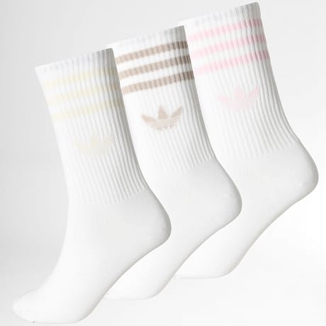 Adidas Originals - Pack de 3 Pares de Calcetines 3 Stripes Crew KX2783 Blanco Beige Rosa