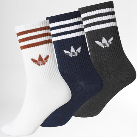 Adidas Originals - Pack de 3 Pares de Calcetines 3 Stripes Crew KZ4012 Blanco Azul Marino Gris Antracita