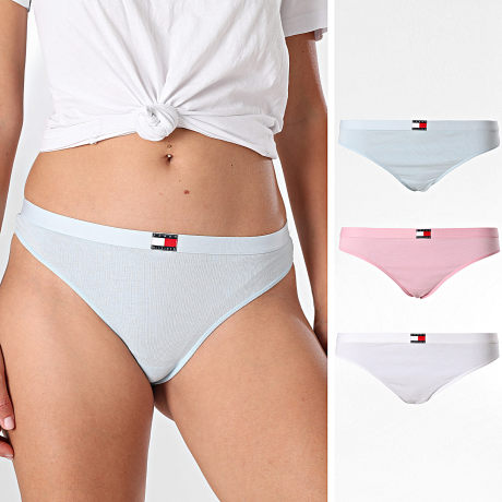 Tommy Hilfiger - Pack de 3 Tangas Mujer 6139 Blanco Rosa Azul Claro