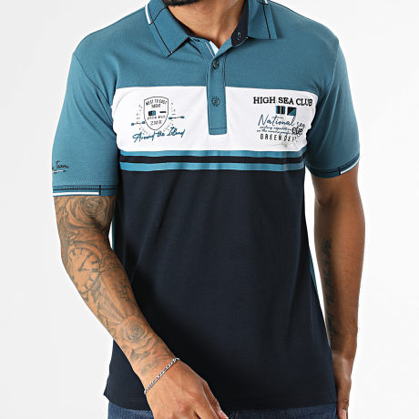 Classic Series - Polo Manga Corta 005 Azul Marino Azul Petróleo Blanco