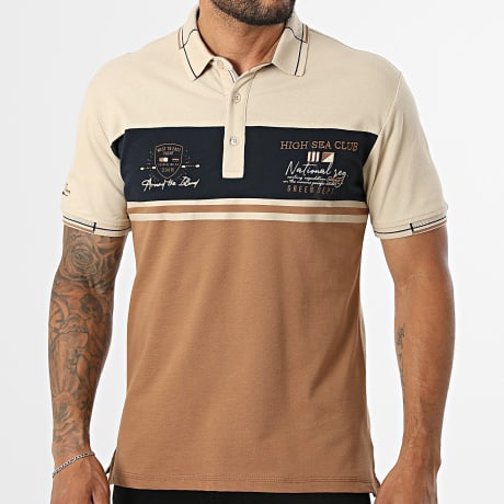 Classic Series - Polo de manga corta 005 camello beige azul marino