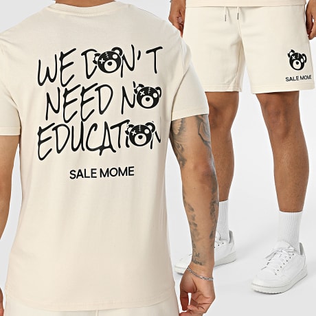 Sale Môme Paris - Conjunto Camiseta Y Pantalón Corto de chándal No Education Beige Negro