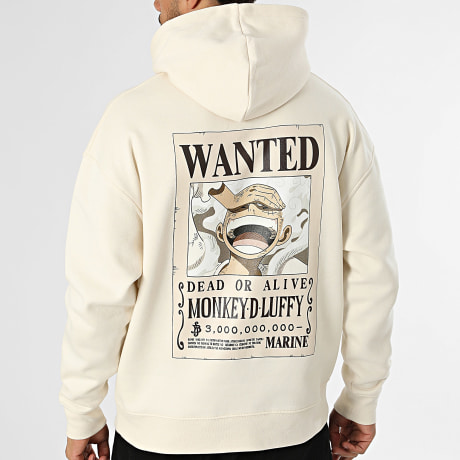 One Piece - Sudadera Capucha Relaxed Wanted Luffy Beige